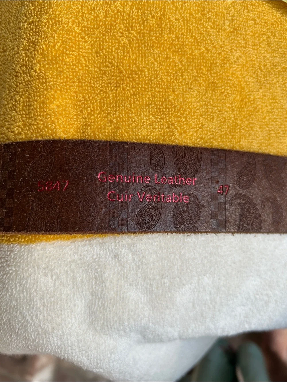Men’s Genuine Leather Belt with Red Logo Detail